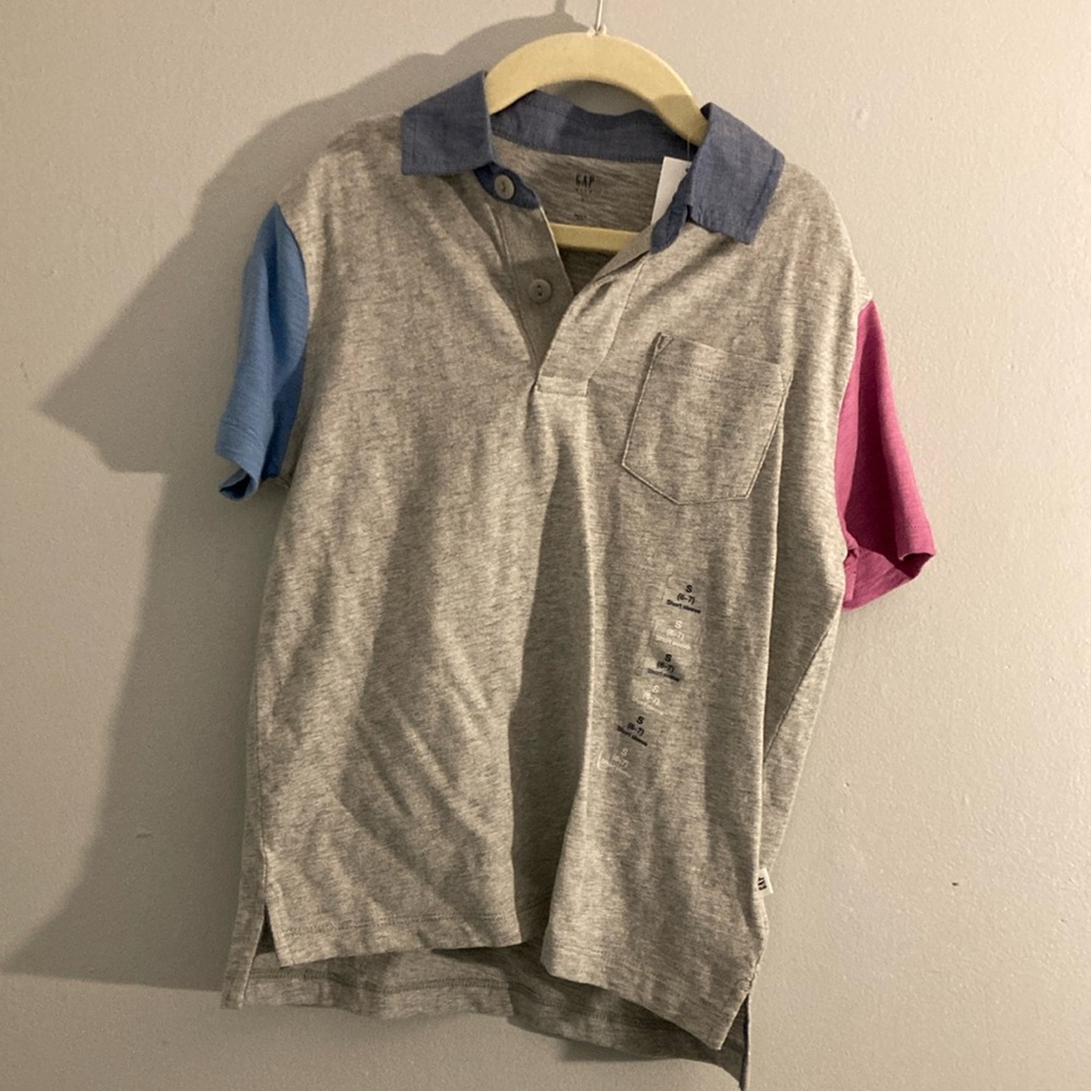 GAP Gray and Blue Color-Blocked Polo Shirt